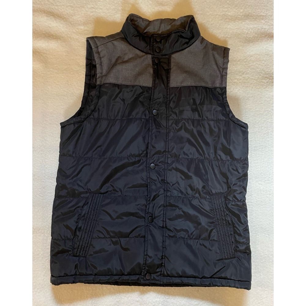 Puffer‎ Vest Jacket Snap Button And Zipper Men's Size M Black Gray Adventuridge